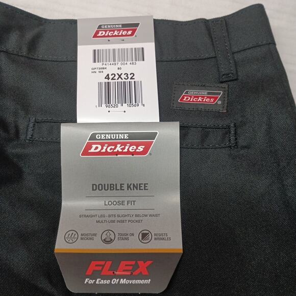 Dickies Loose Fit Double Knee Work Pants Men's 42x32 Black Straight Leg - Picture 2 of 7